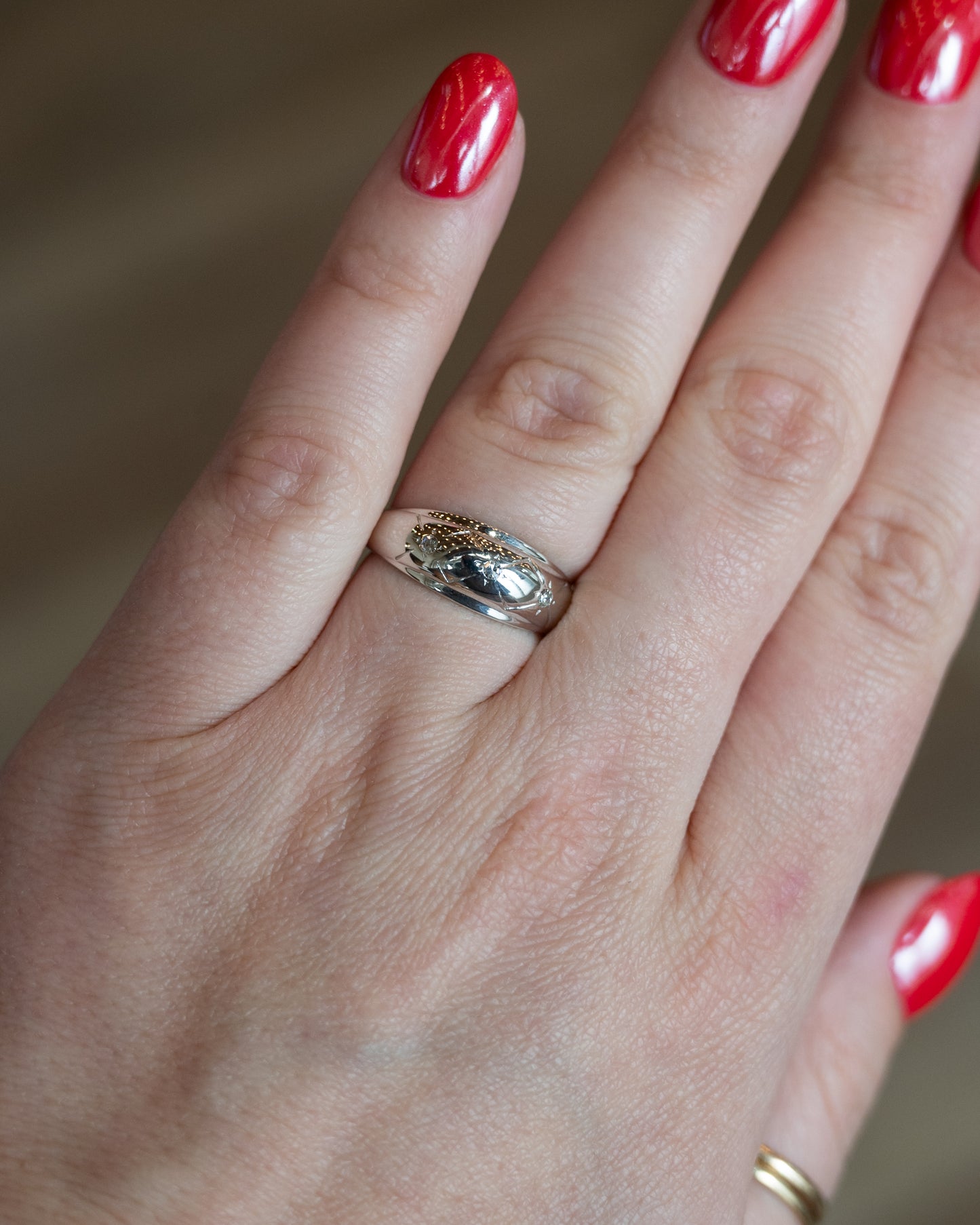 .09 Vintage Diamond Three Stone Ring 14k White Gold