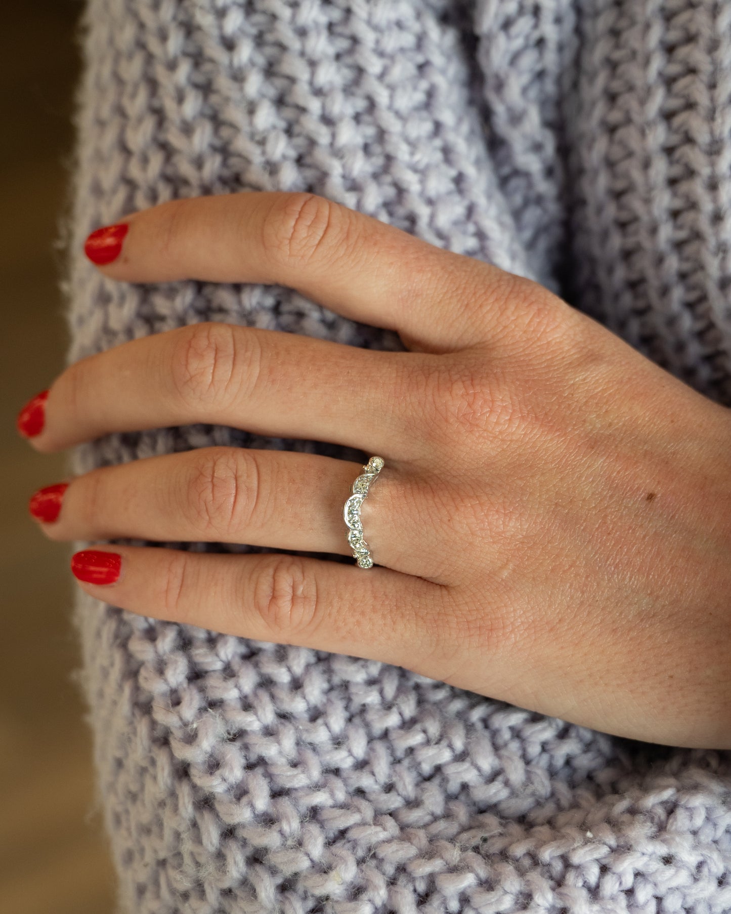 .30 Vintage 1950's Diamond Contour Wedding Band 14k