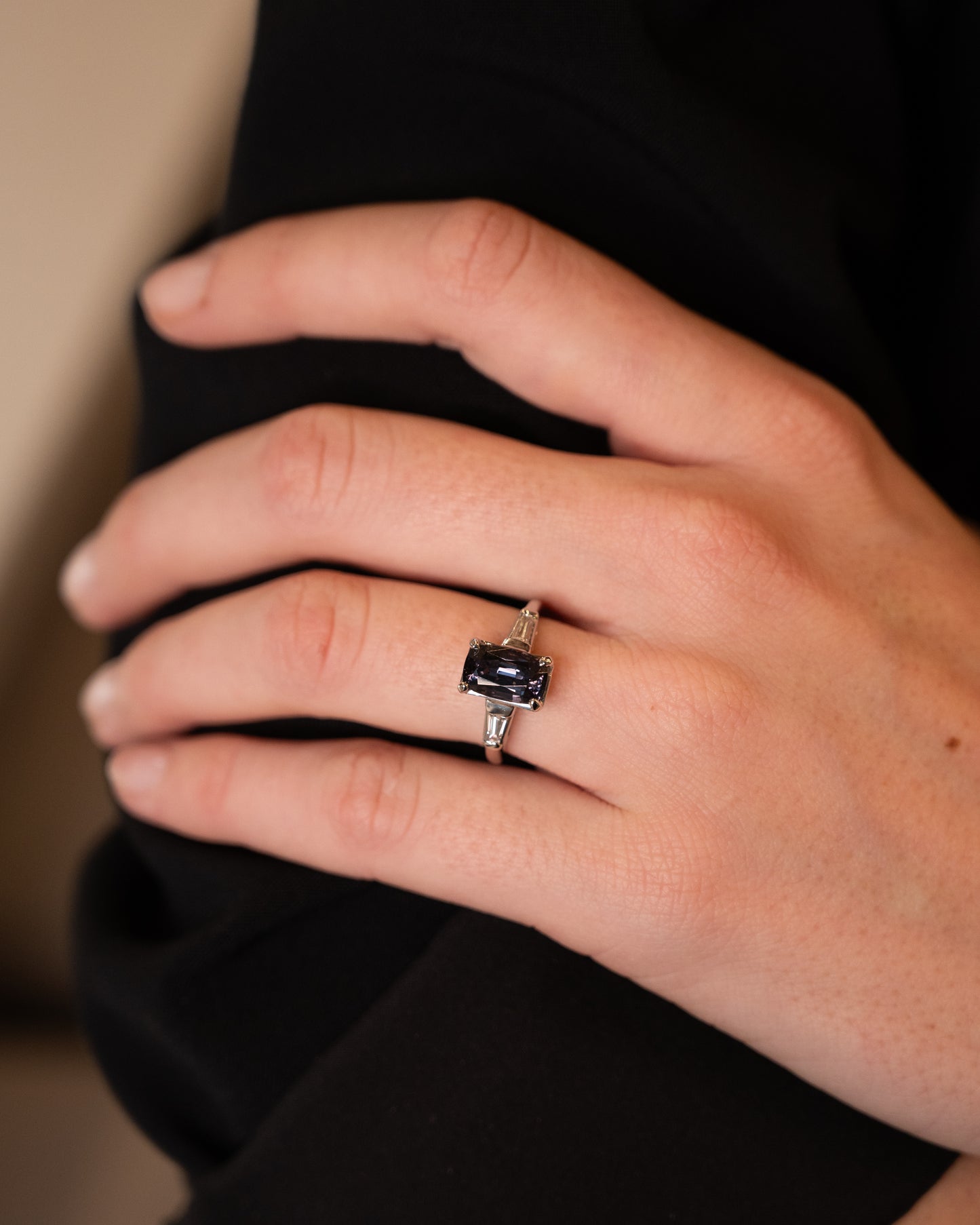 2.45 Vintage Cushion Cut Spinel Engagement Ring Platinum