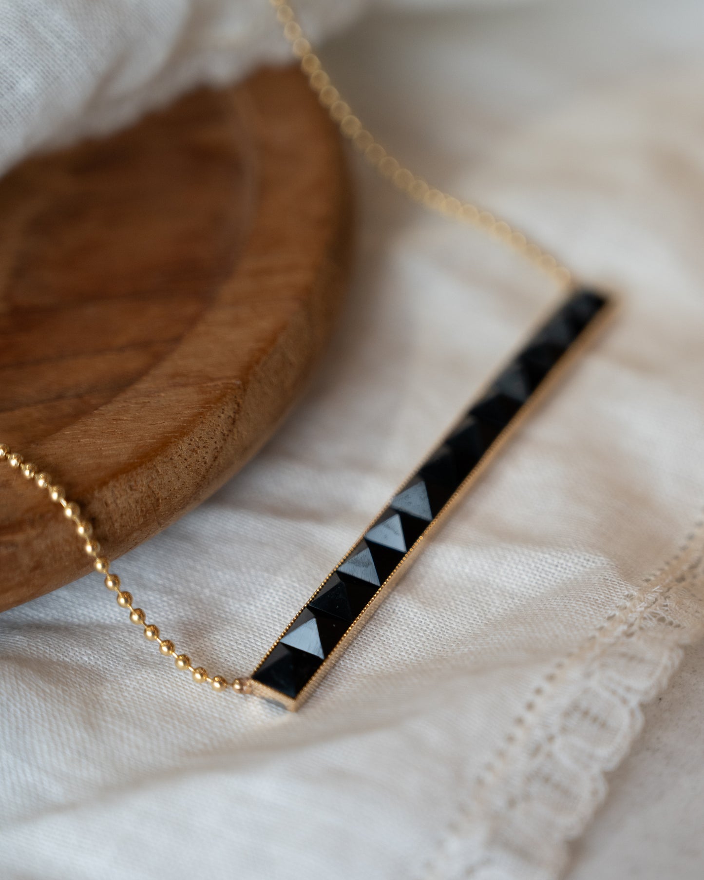 Victorian Black Onyx Mourning Pendant Necklace 14k