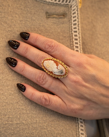 Antique Victorian Cameo Cocktail Ring 14k Yellow Gold