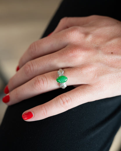 1.50 Antique Green Jadeite Cocktail Ring in Platinum