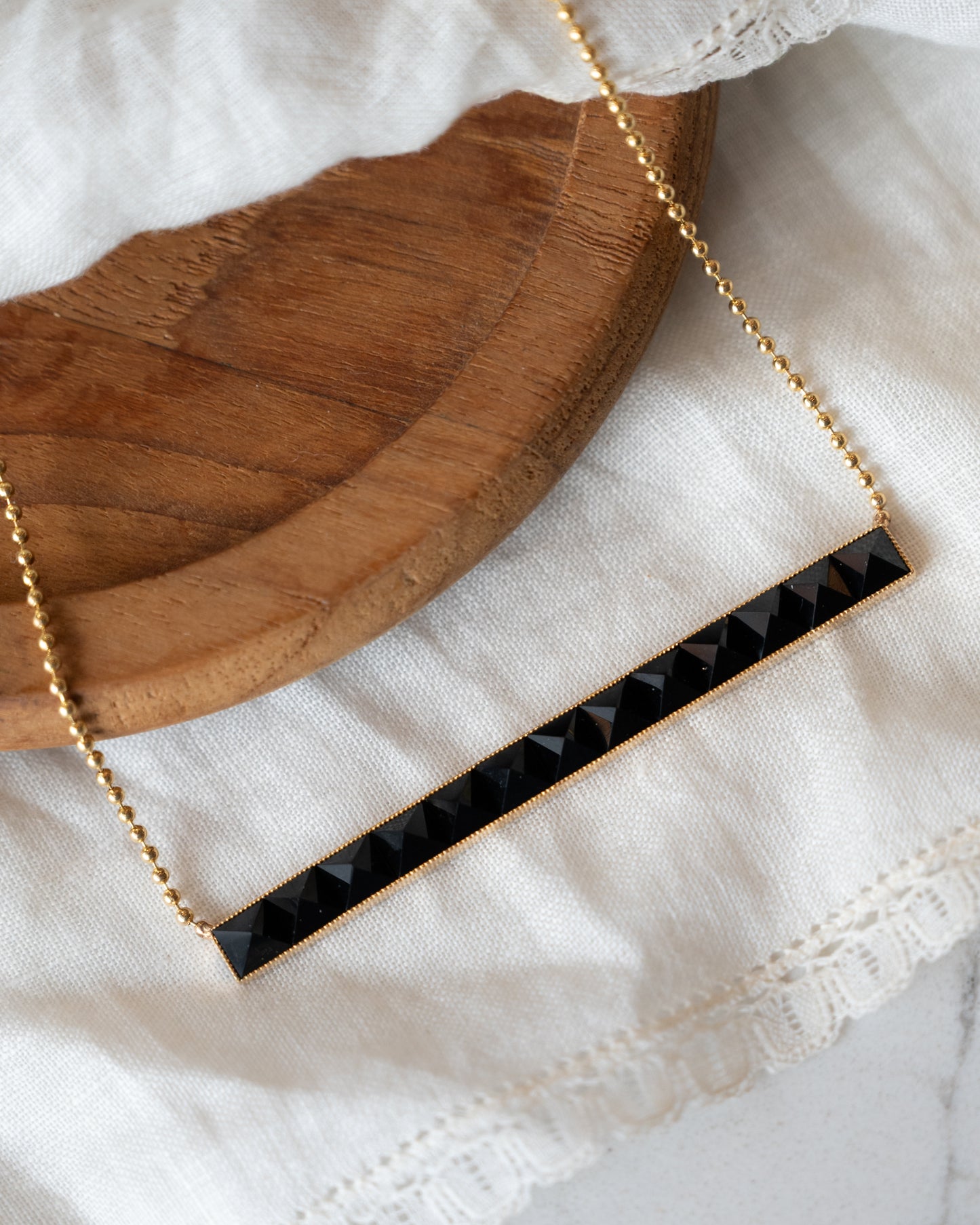 Victorian Black Onyx Mourning Pendant Necklace 14k