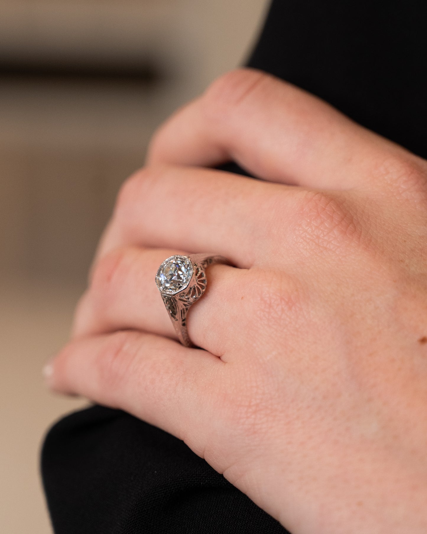 1.46 Vintage Old Euro Diamond Engagement Ring 18k