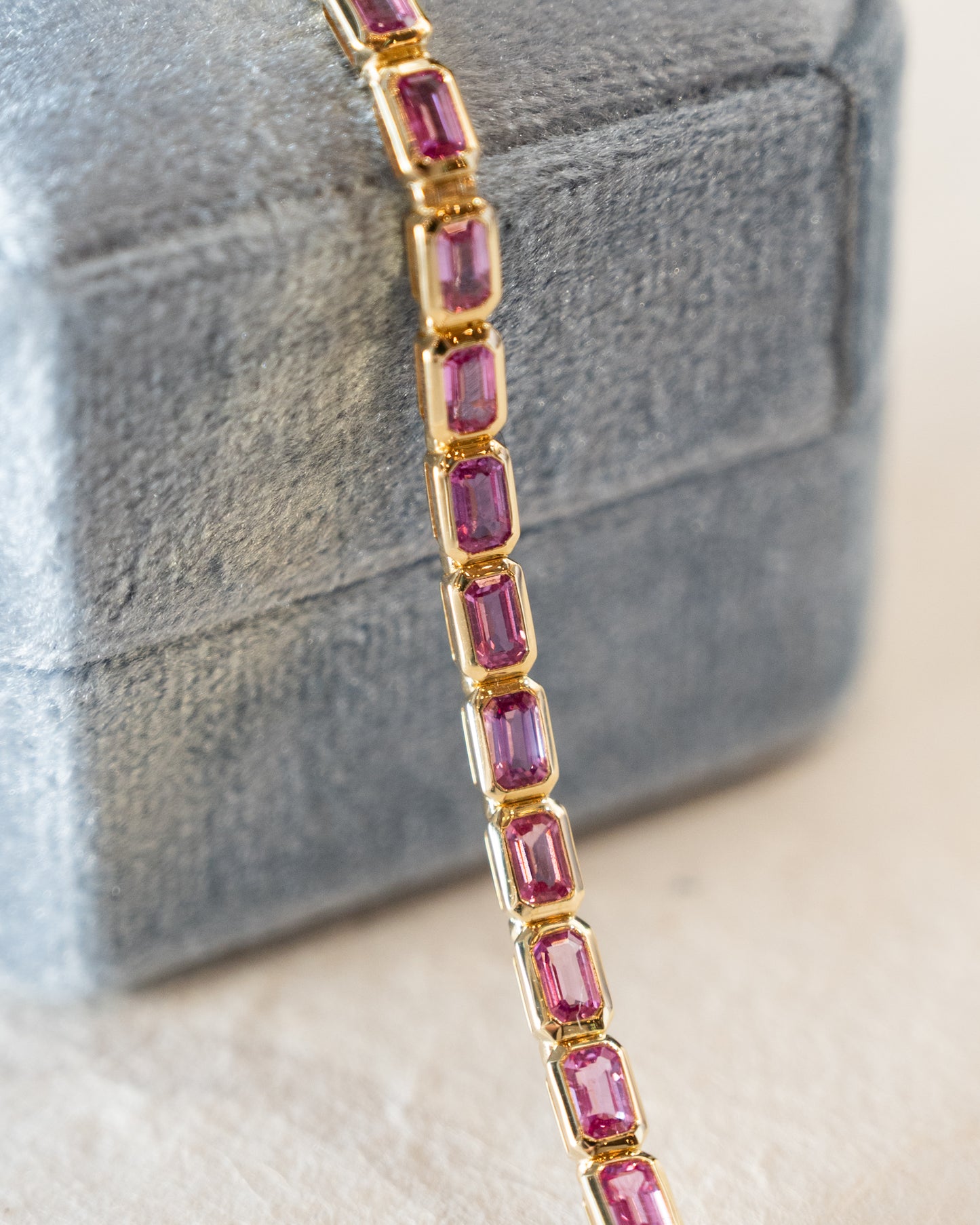 7.71 Emerald Cut Pink Sapphire Tennis Bracelet 18k