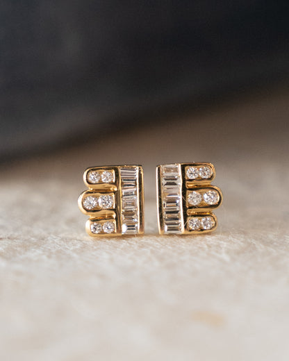 .08 Mixed Diamond Cut Stud Earrings 14k Yellow Gold