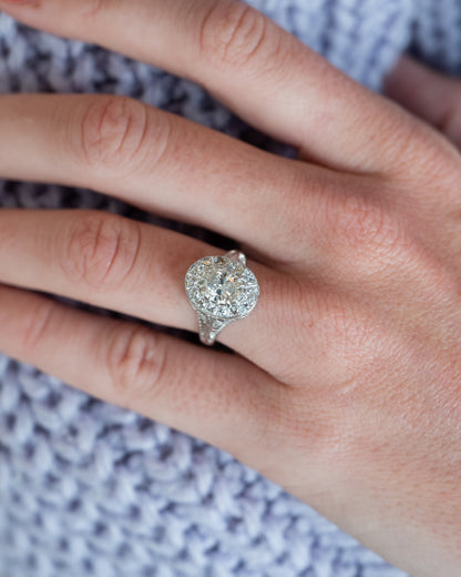 1.37 GIA Antique Oval Diamond Engagement Ring 18k