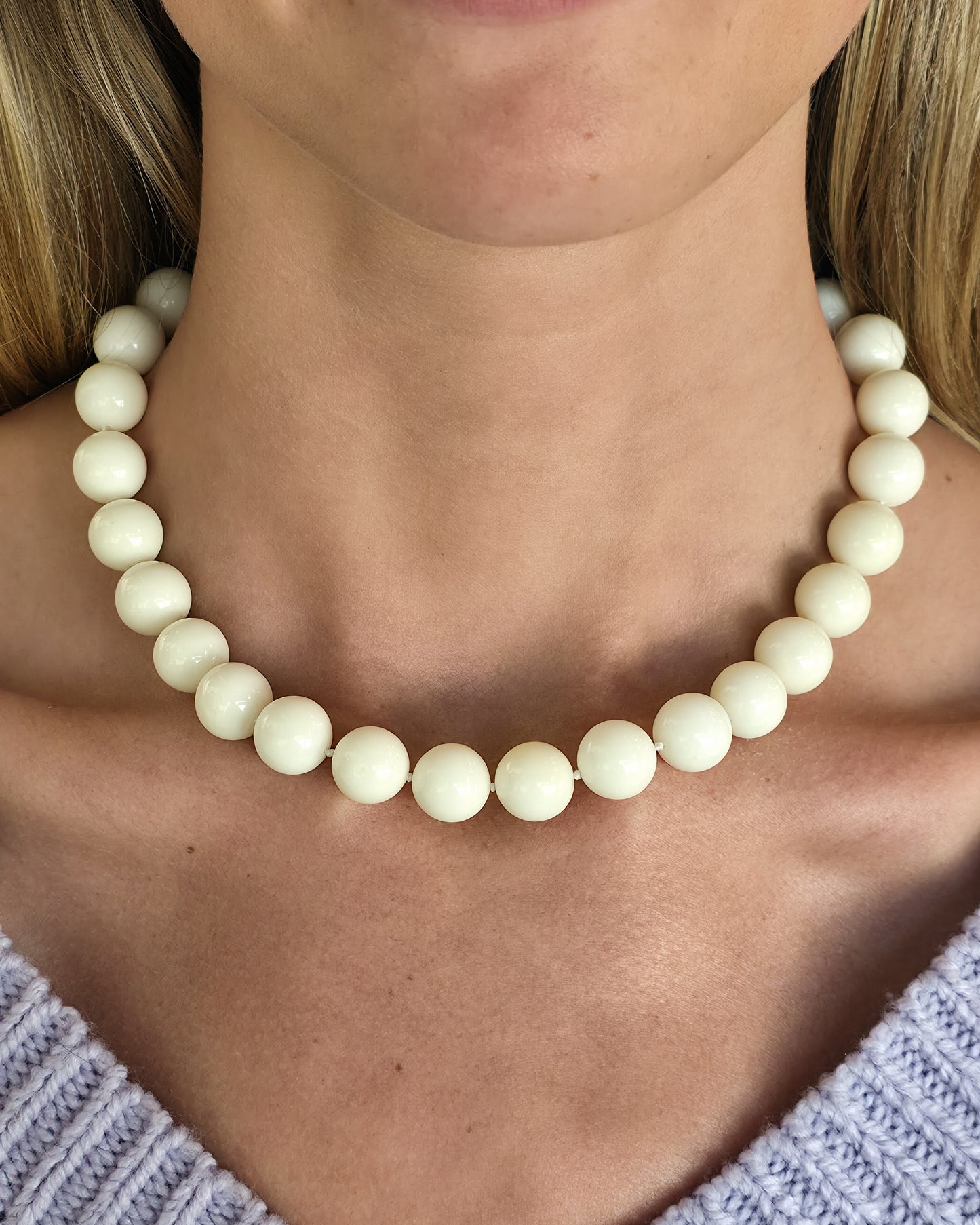 Vintage 1950s White Coral Beaded Necklace 14k