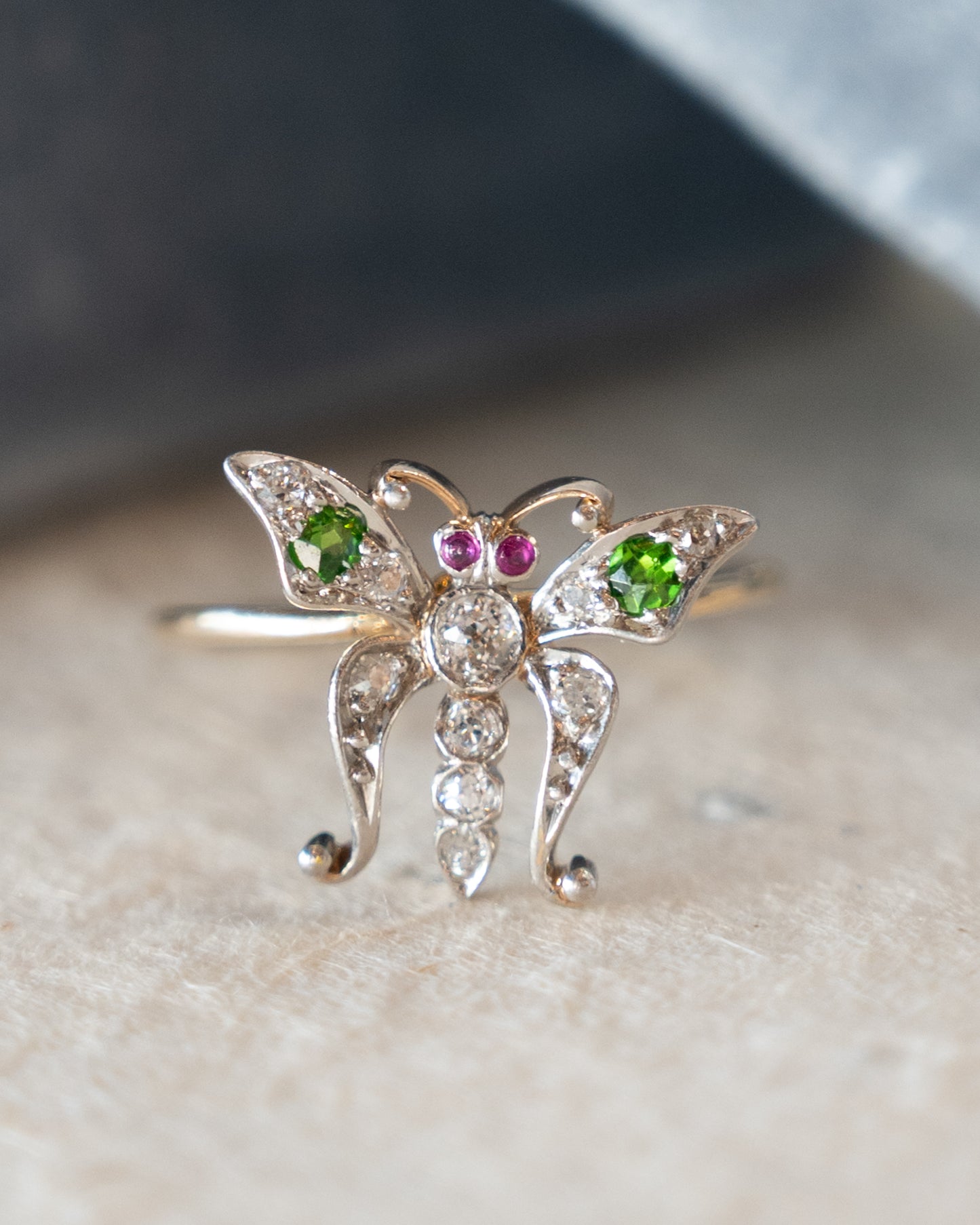 .15 Victorian Gemstone Butterfly Cocktail Ring 14k
