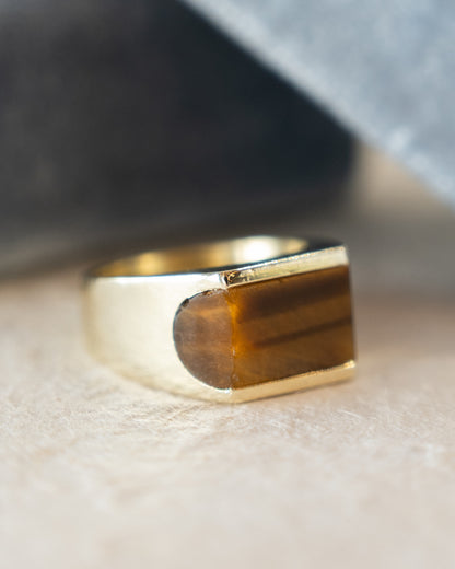 Vintage Mid-Century Tigers Eye Cocktail Ring 14k