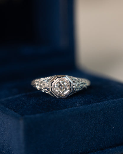 .25 Vintage Deco Diamond Filigree Engagement Ring 18k