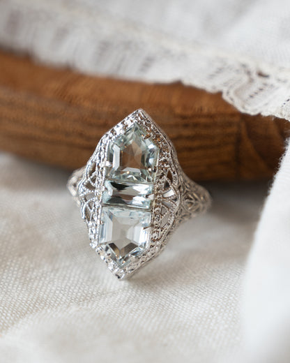 2.07 Art Deco Aquamarine Cocktail Ring 14k White Gold