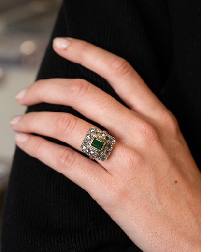 1.50 Antique Georgian Emerald & Diamond Ring 12k/SS
