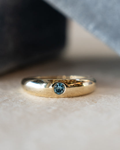 .14 Flush Set Blue Topaz Stacking Ring 14k Yellow Gold