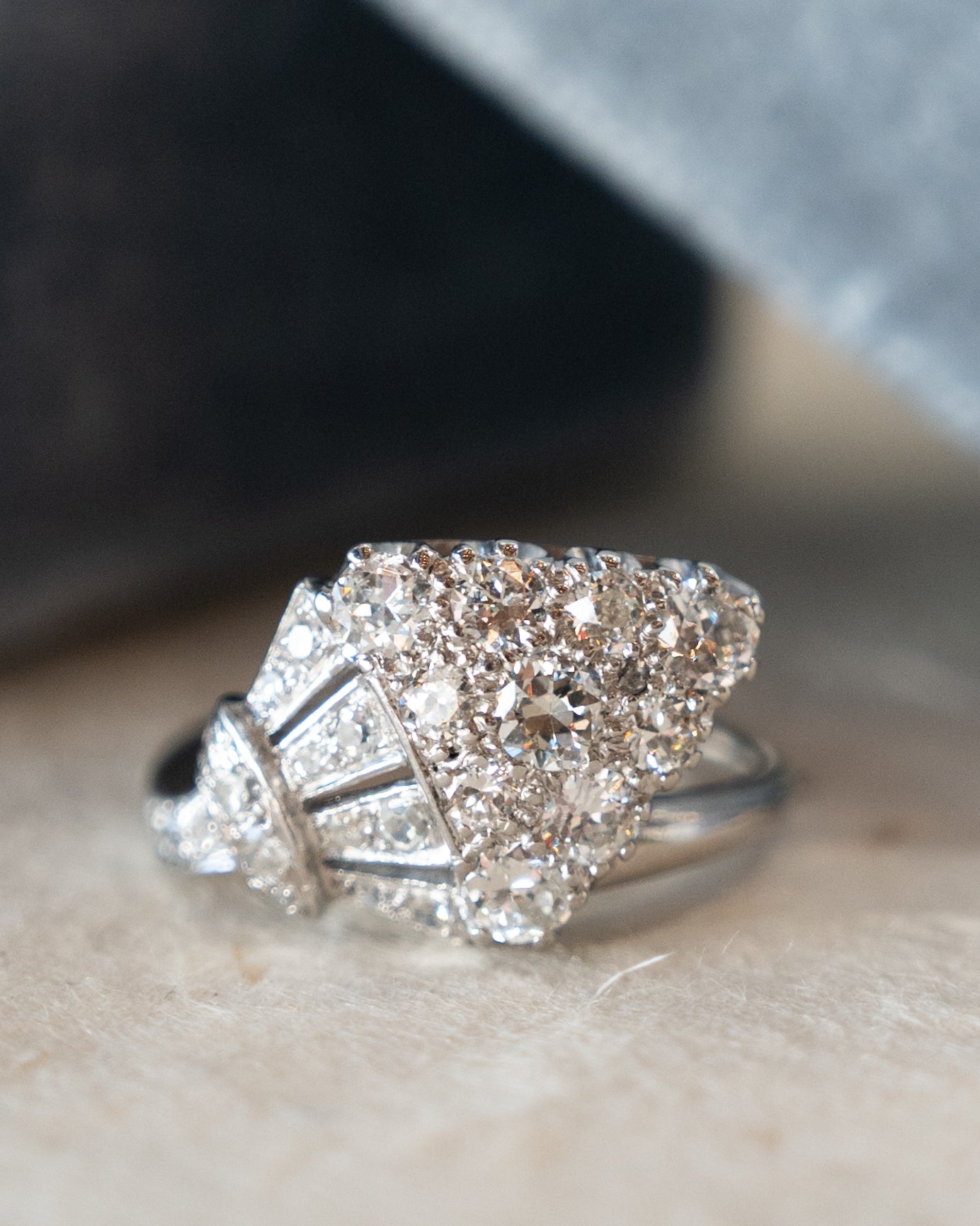 1.20 Antique Art Deco Diamond Cocktail Ring Platinum