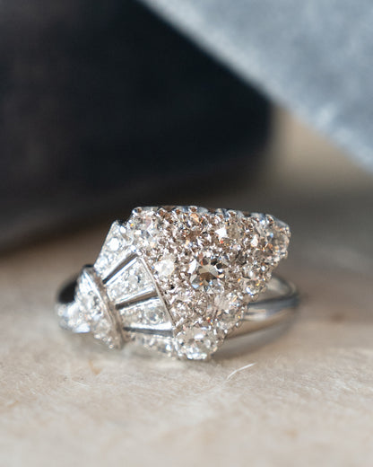1.20 Antique Art Deco Diamond Cocktail Ring Platinum