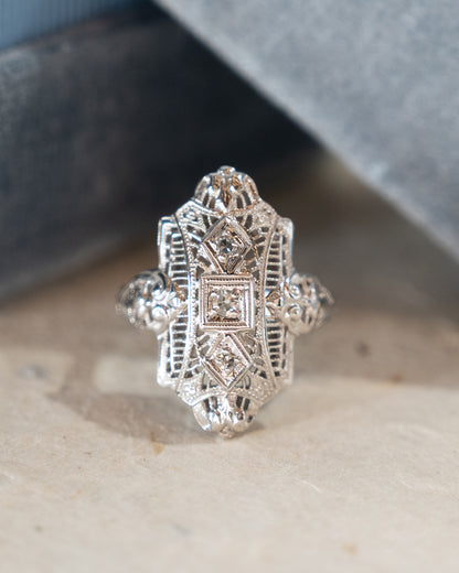 .10 Antique Deco Diamond Navette Cocktail Ring 18k