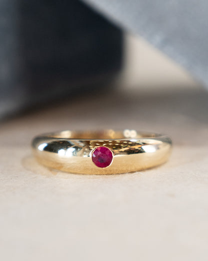 .14 Flush Set Ruby Stacking Ring 14k Yellow Gold