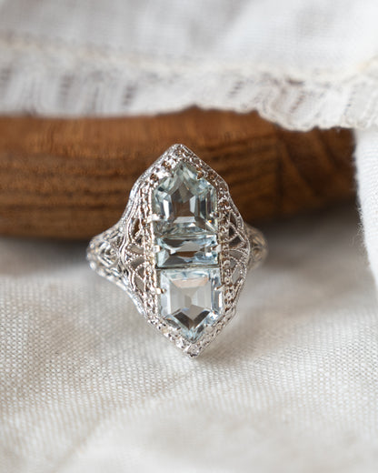 2.07 Art Deco Aquamarine Cocktail Ring 14k White Gold