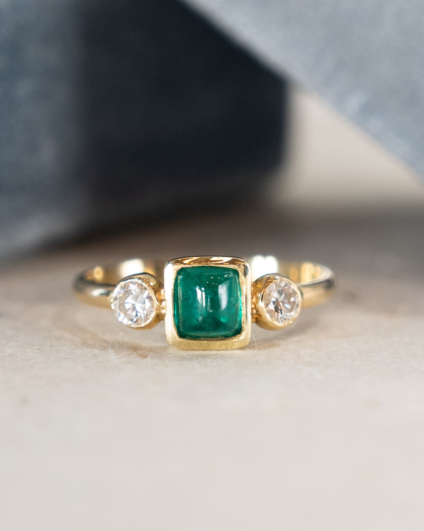 .80 Square Sugarloaf Emerald Ring 18k Yellow Gold