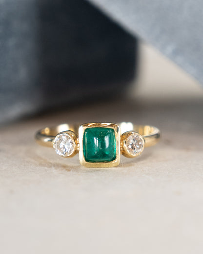 .80 Square Sugarloaf Emerald Ring 18k Yellow Gold