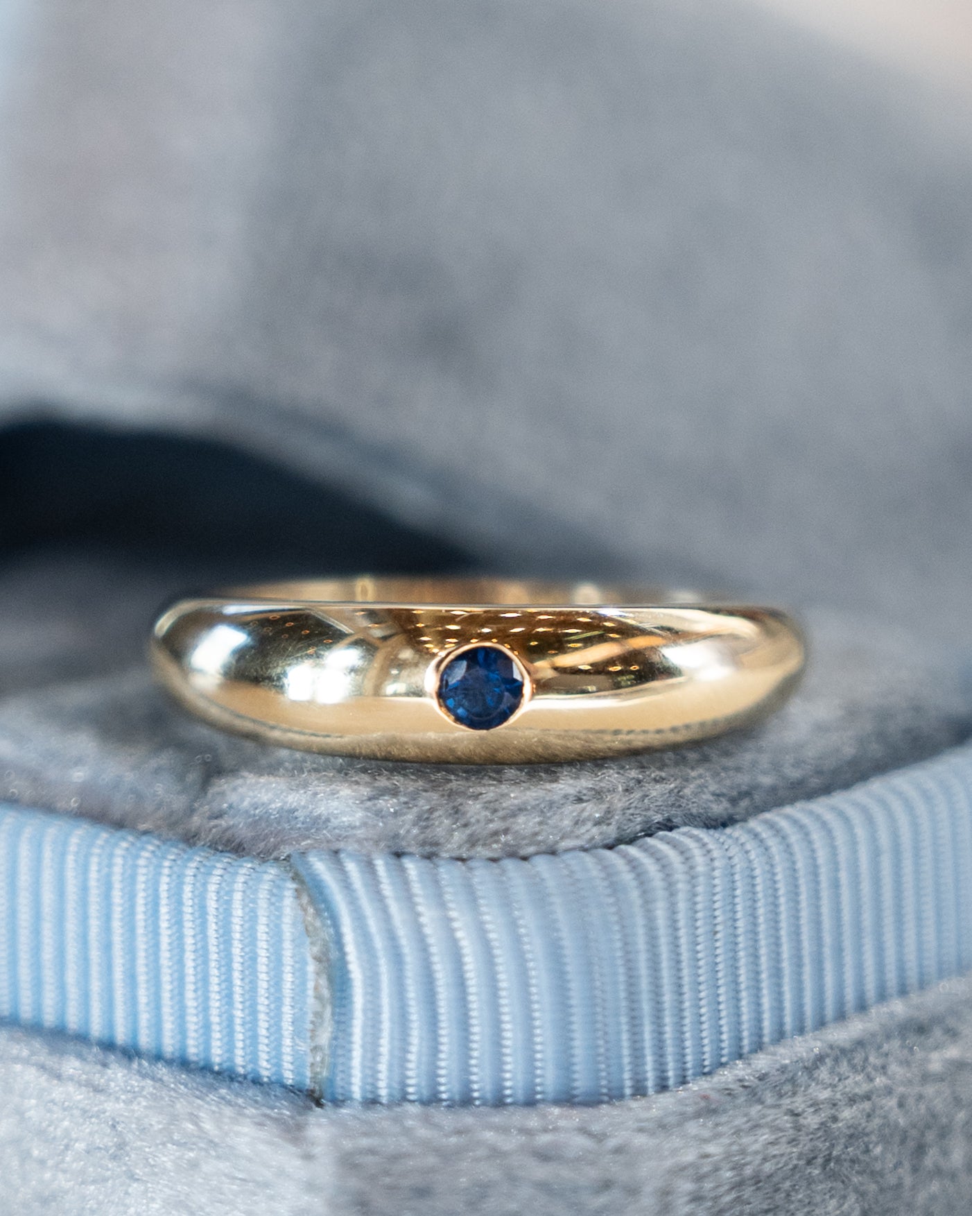 .12 Flush Set Blue Sapphire Stacking Ring 14k