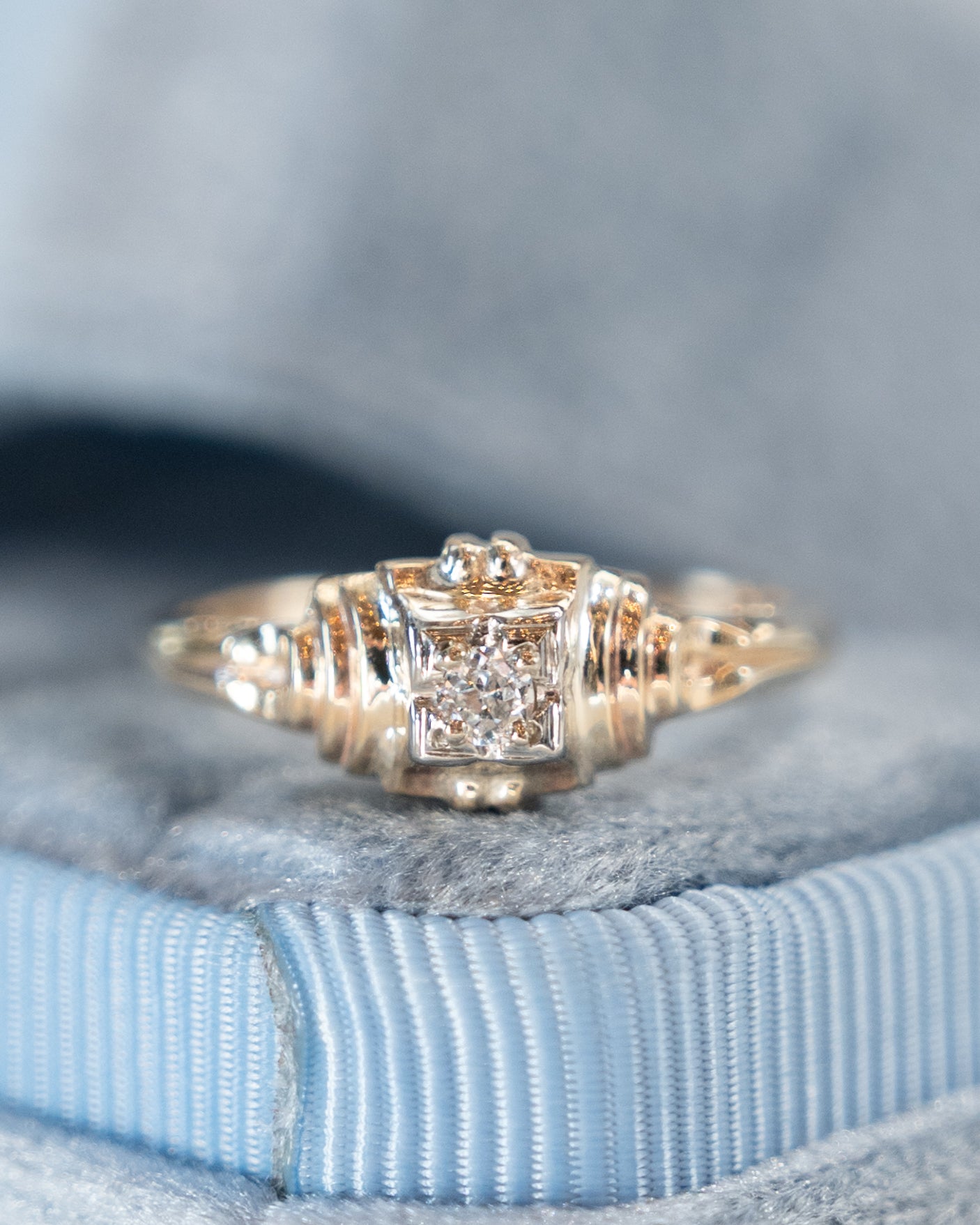 .06 Retro Diamond Engagement Ring Two-Tone 10k