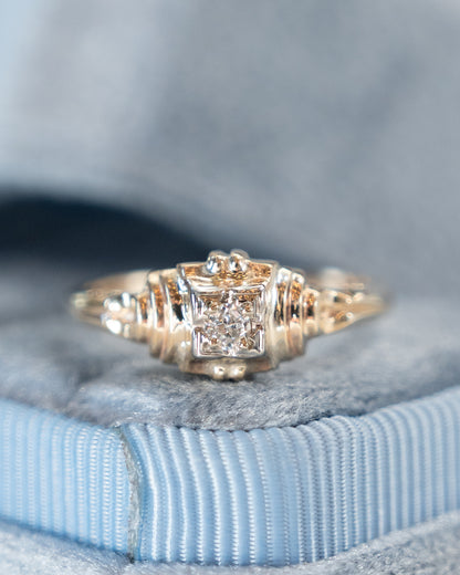 .06 Retro Diamond Engagement Ring Two-Tone 10k