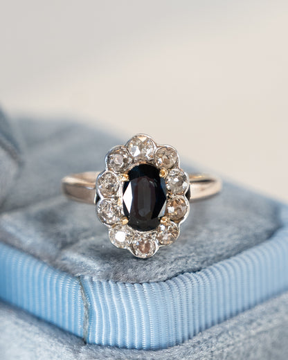 .93 Victorian Sapphire Halo Engagement Ring 9k/SS