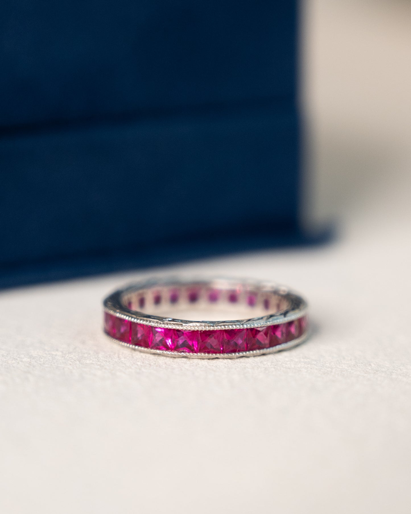 3 Carat French Cut Ruby Eternity Band Platinum