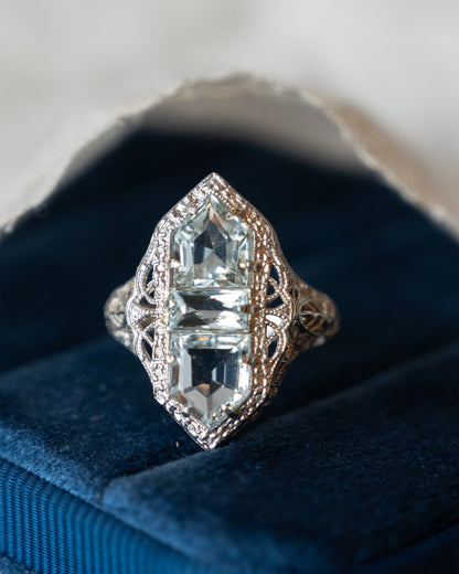 2.07 Art Deco Aquamarine Cocktail Ring 14k White Gold