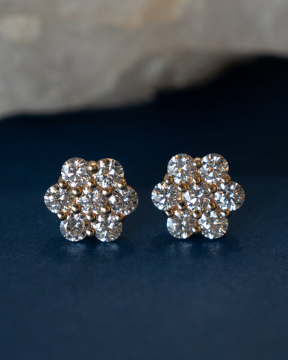 2 Carat Diamond Cluster Stud Earrings 14k