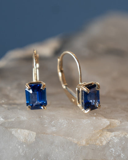 2.18 Emerald Cut Sapphire Drop Earrings 14k