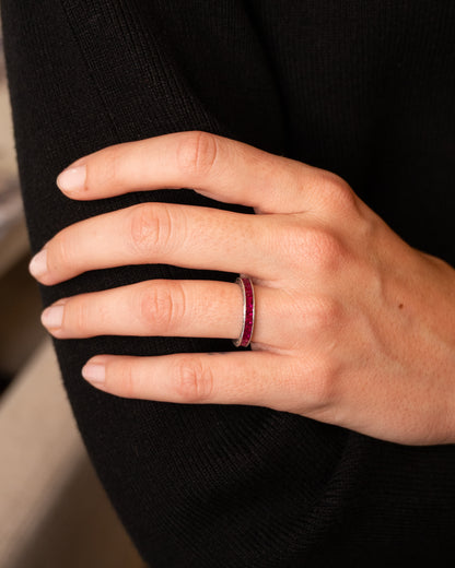 3 Carat French Cut Ruby Eternity Band Platinum