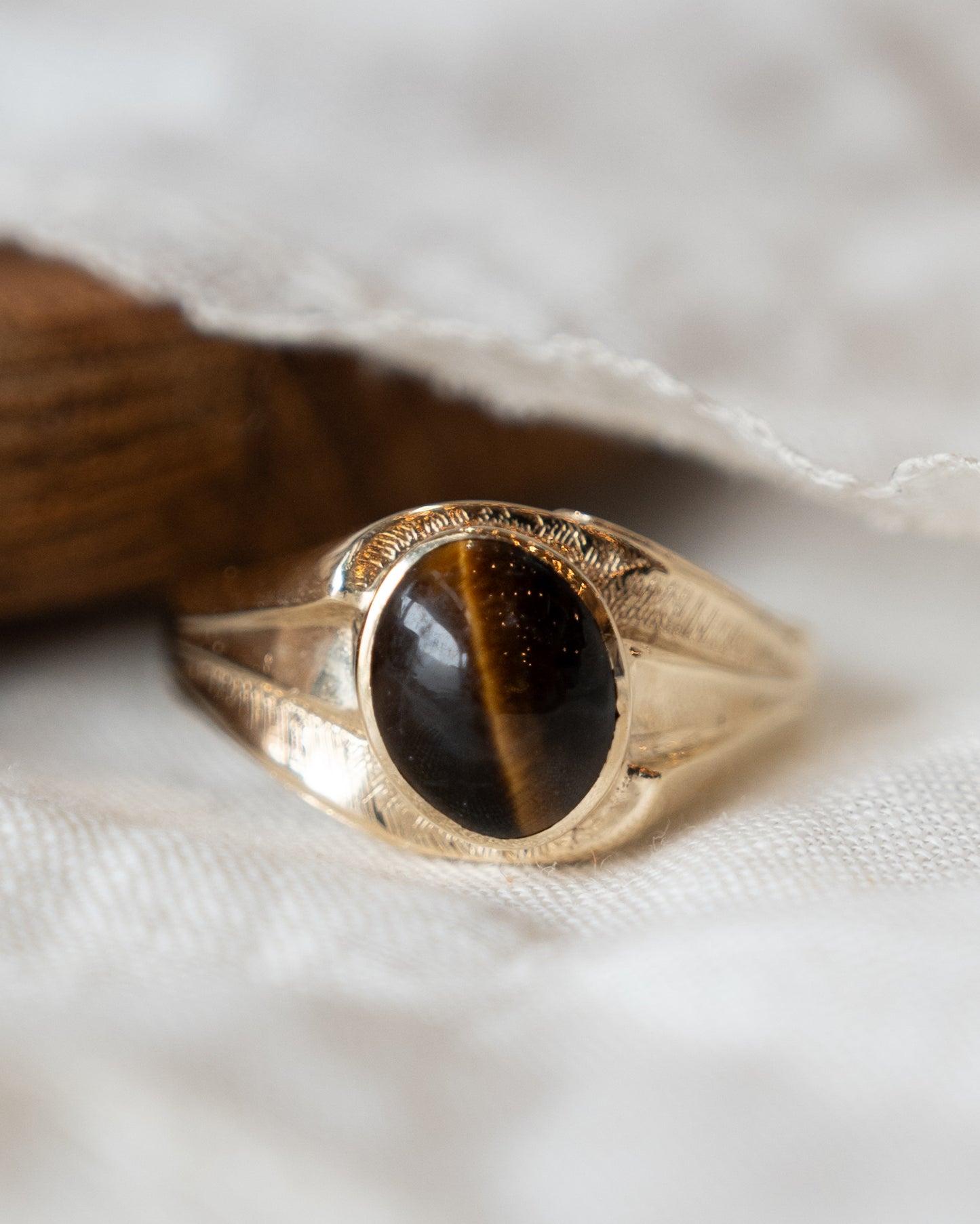 2.02 Vintage Mid-Century Tiger's Eye Cocktail Ring 10k