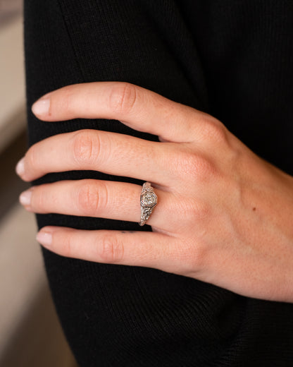 .25 Vintage Deco Diamond Filigree Engagement Ring 18k