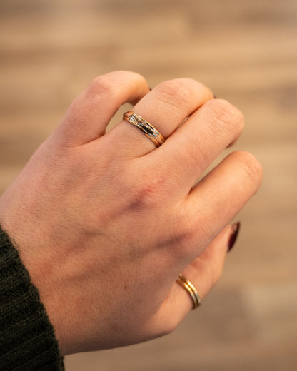 Mens Vintage 1940's Geometric Two-Tone Wedding Band 14k