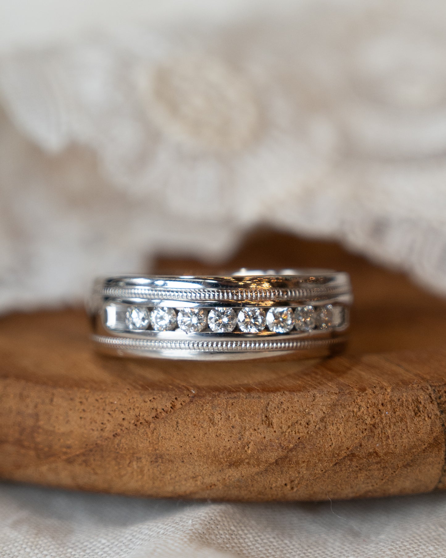 .48 Mens Diamond Channel Set Band 14k White Gold