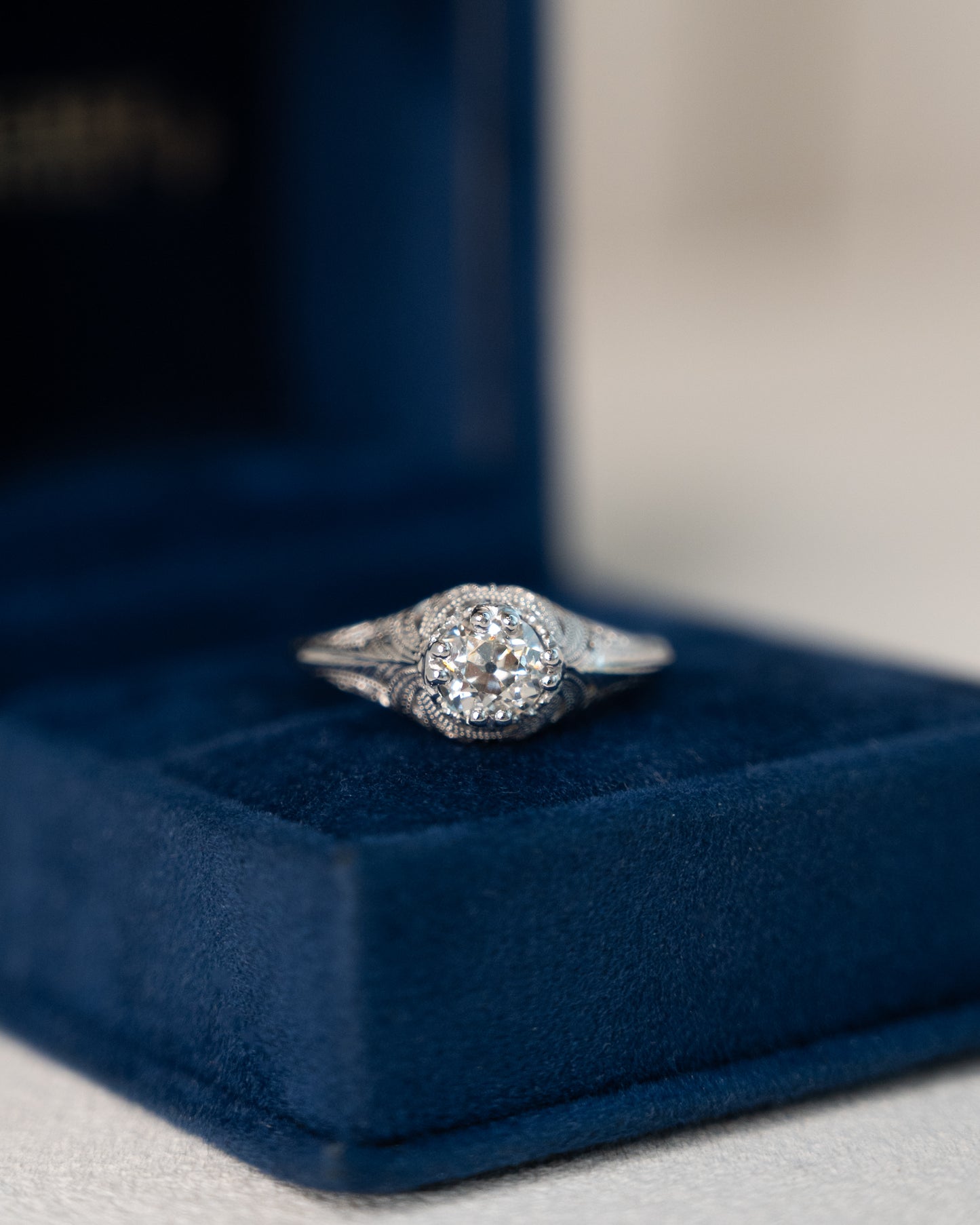 .87 Antique Deco European Diamond Engagement Ring 18k