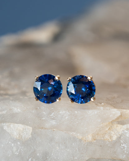 2.34 Round Sapphire Stud Earrings 14k Yellow Gold