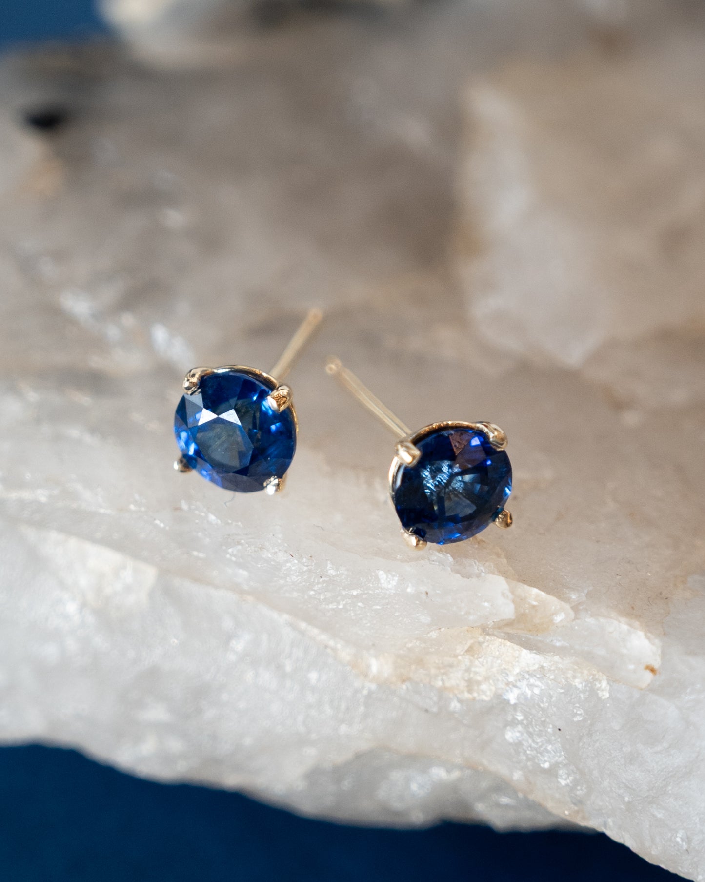 2.34 Round Sapphire Stud Earrings 14k Yellow Gold