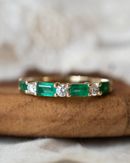 1.10 Emerald & Diamond Stacking Band 14k Yellow Gold