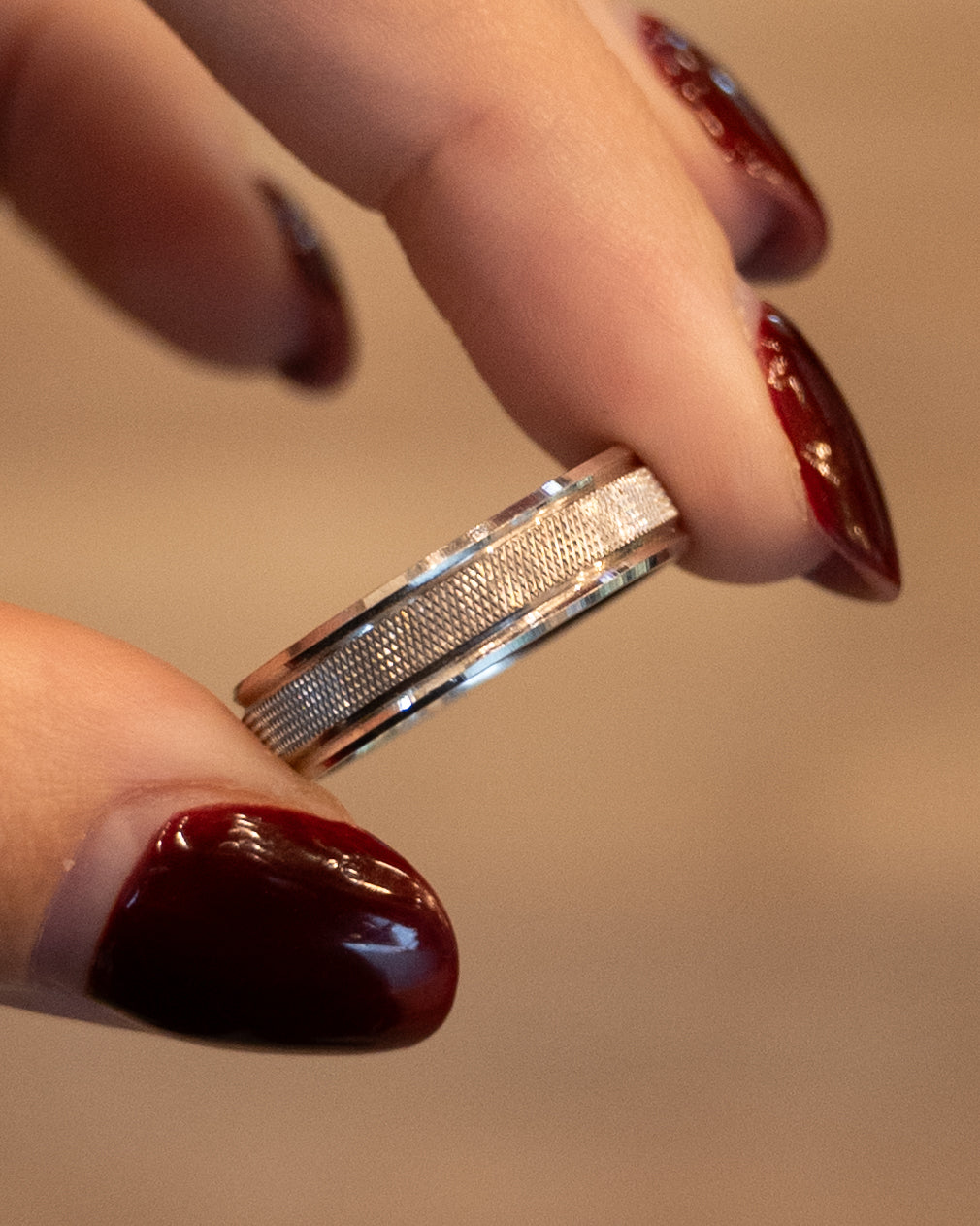 Mens 6mm Textured Step Edge Wedding Band 14k