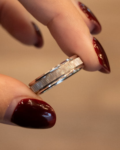 Mens 6mm Textured Step Edge Wedding Band 14k