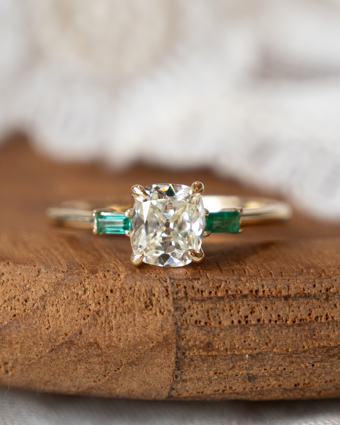 1.25 Old Mine Cushion Diamond Engagement Ring 14k