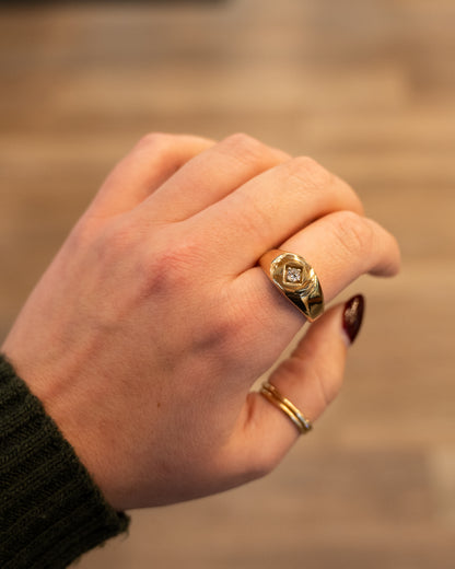 .20 Vintage Mens Diamond Signet Ring 14k Yellow Gold