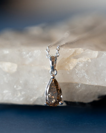 1.00 Pear Cut Champaign Diamond Pendant Necklace 18k
