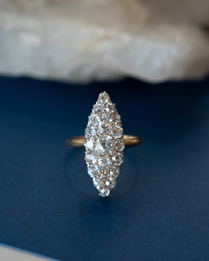 2.64 Antique Victorian Navette Cluster Ring 14k