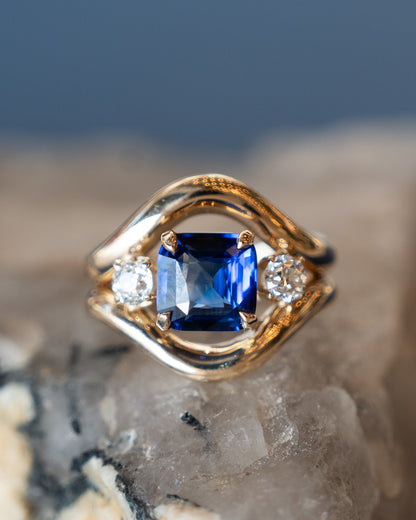 3.03 Square Sapphire & Diamond Engagement Ring 14k