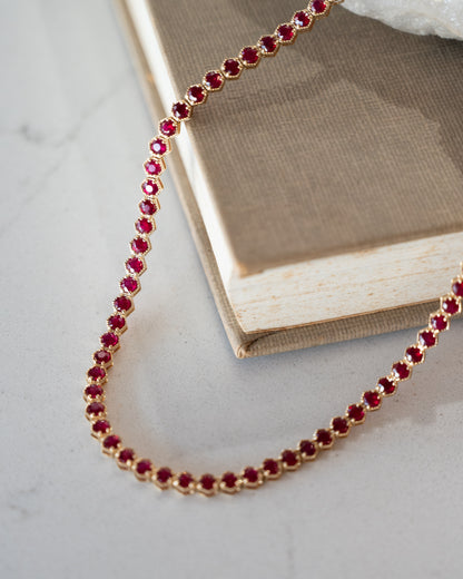 15.01 Round Cut Ruby Tennis Necklace 14k Yellow Gold